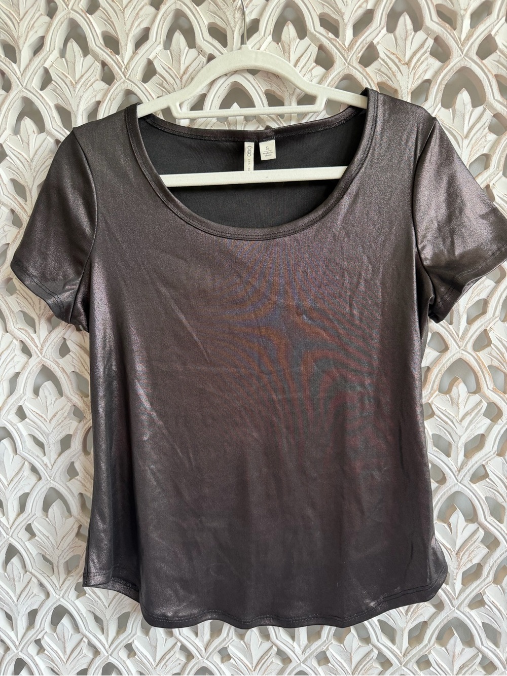 Cato Metallic Black Shimmer Short Sleeve Top Size S